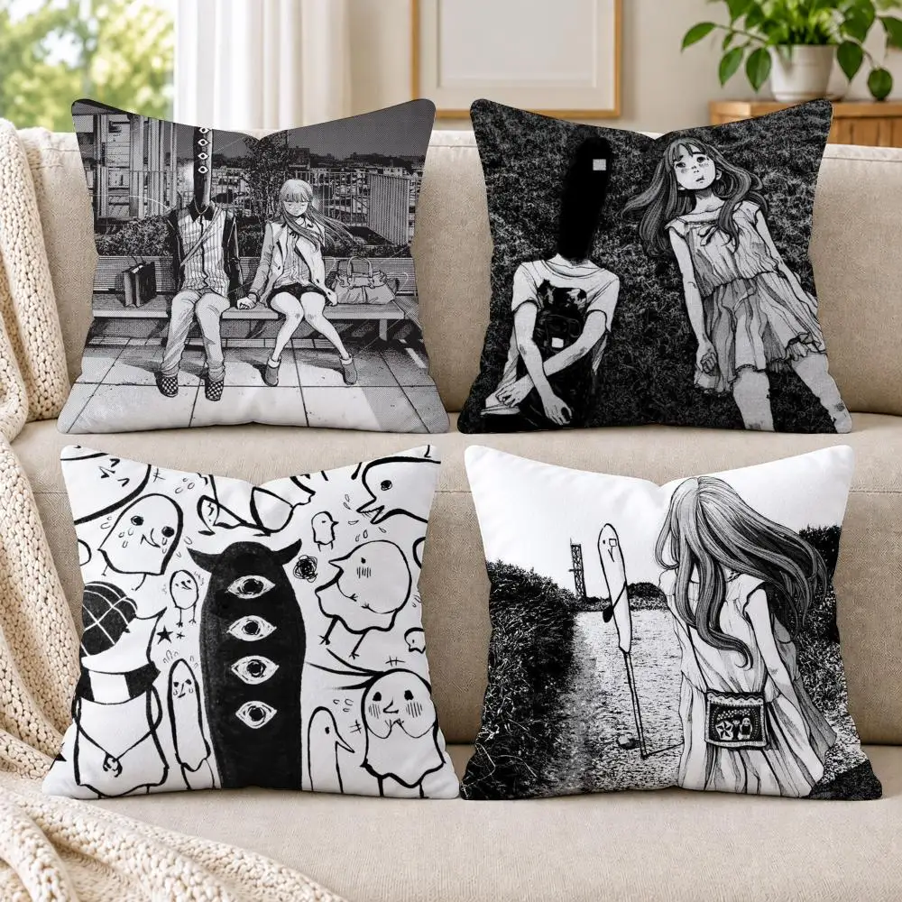 G-Goodnight P-Punpun Cushion Cover Short Plush Double-Sided Printing Sofa Bedroom Pillow Case Aesthetic Home Decor