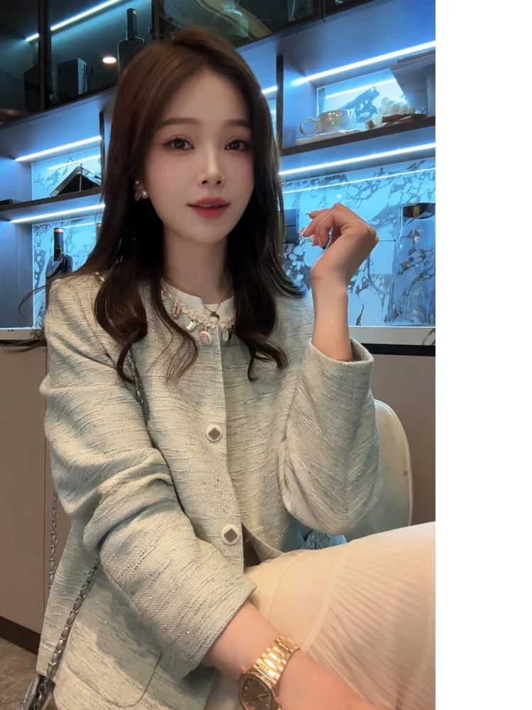 

Женская верхняя одежда Ele ранней весны Chic Sle Long Sve с круглыми пуговицами и прямым вырезом для поездок на работу Faion