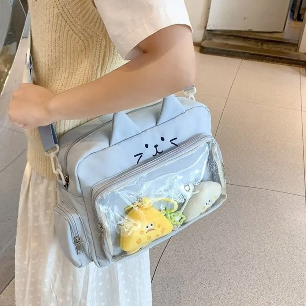 Kreatywna torba Y2K Cat Itabag na zamek błyskawiczny Kawaii przezroczysta torba na ramię torba na małe przedmioty torba do przechowywania na zewnątrz