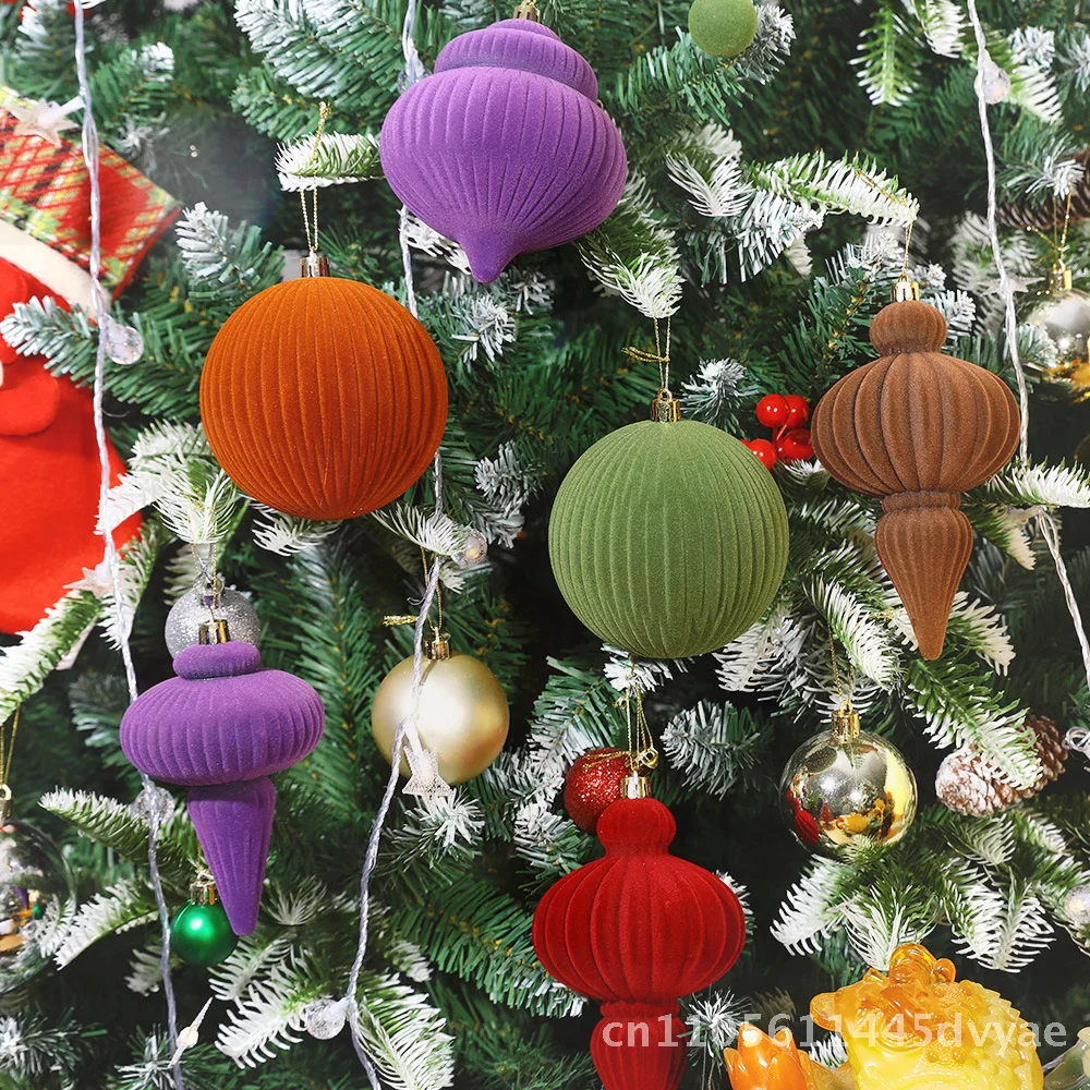 

Винно-красный темно-зеленый рождественский флокирующийся шар, украшение, подвески в форме рождественской елки для праздничных украшений