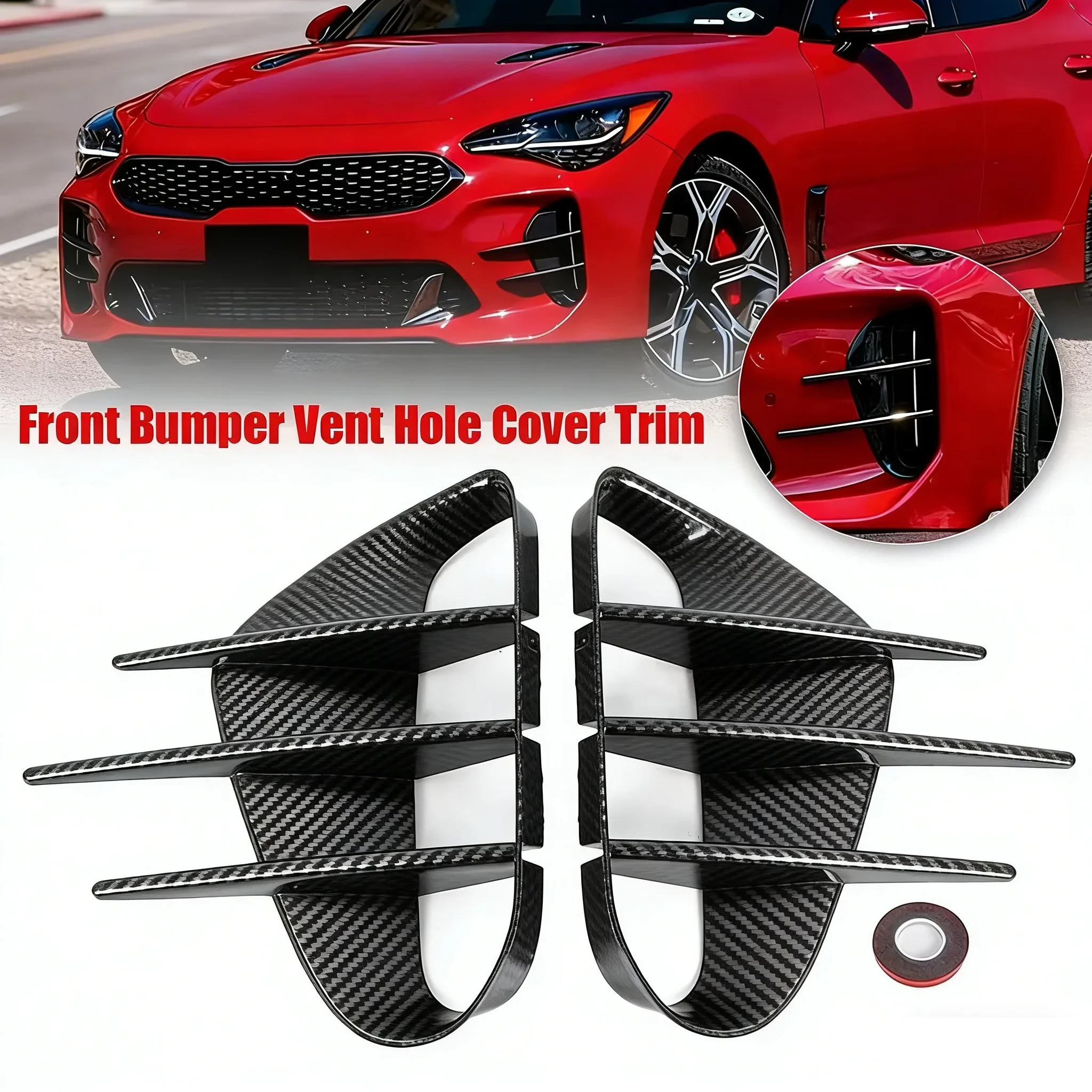 For KIA Stinger 2018-2023 Car Decoration Sticker Front Bumper Side Vent Spoiler Canard Covers Carbon Look / Black Accessories