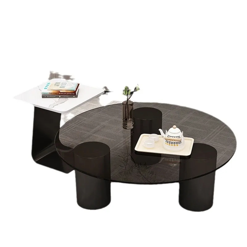 

Household small apartment living room glass coffee table combination modern simple Internet celebrity glass round