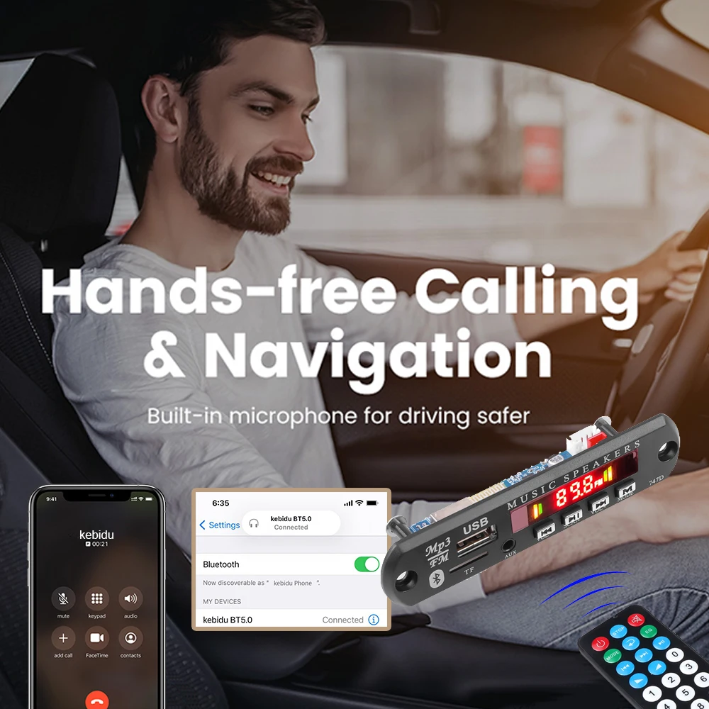 USB 3.5mm AUX FM Radio Wireless Bluetooth V5.0 Receiver MP3 Player 9V 12V Mp3 Decoder Board Module 1 Din Music Speaker Car Kit