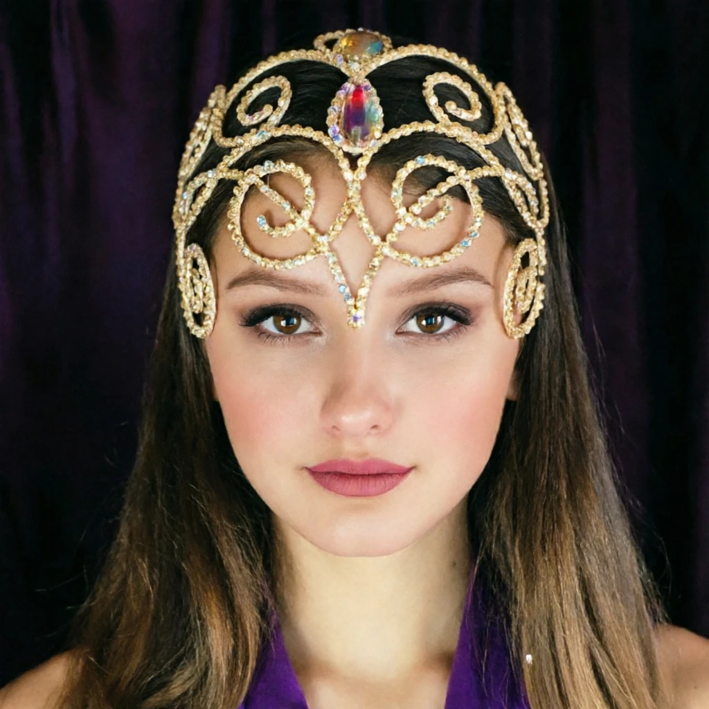 Fashion Gorgeous Belly Dance Headpiece Headband Bridal Hair Accessories Women Ballroom Hollow Colourful Rhinestone Head Chain