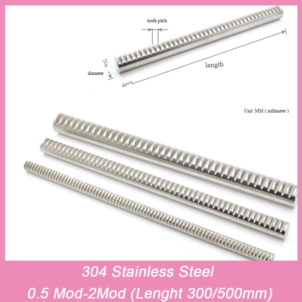 1pcs 0.5/0.8/1/1.5/2/2.5 Module Round Rack Length 300mm/500mm Dia 10/12/15/20/25mm 304 Stainless Steel Spur Gear Rack