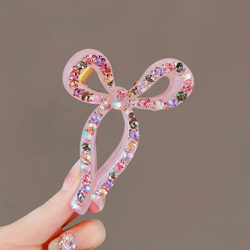 2024 New Ribbon Bow Hair Clip with Colorful Diamonds and Shark Clip Hair Accessories