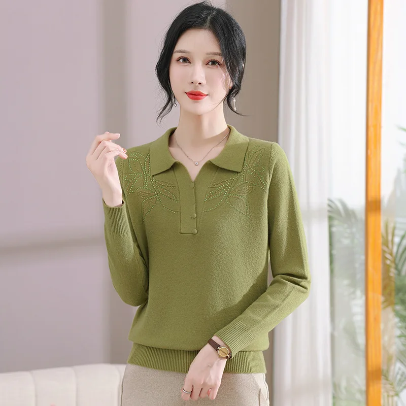 

New Pulls Femmes Lapel Long Sleeve Tops Knitting Woman Clothing Spring Autumn Pullover Women's Sweater Basic Jumper Female