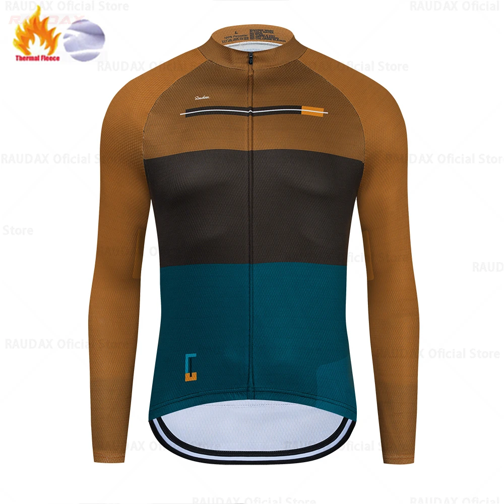 Raudax Winter Thermal Fleece MTB Uniform Men\'s Team Cycling Jacket Ropa Ciclismo Long Sleeve Cycling Jersey Bicycle Clothing