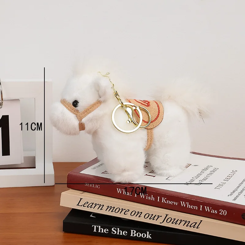 Saddle Pony Keychain Soft Stuffed Plush Brown Red Horse Cute Animal Lying Down Horse