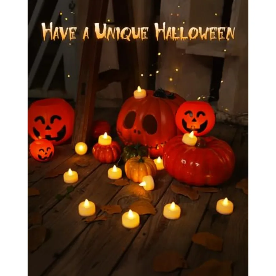 24 Pack Flameless Tea Lights Candles Battery Operated, Warm White, Fake Flameless Tealight Candles for Halloween Christmas Party