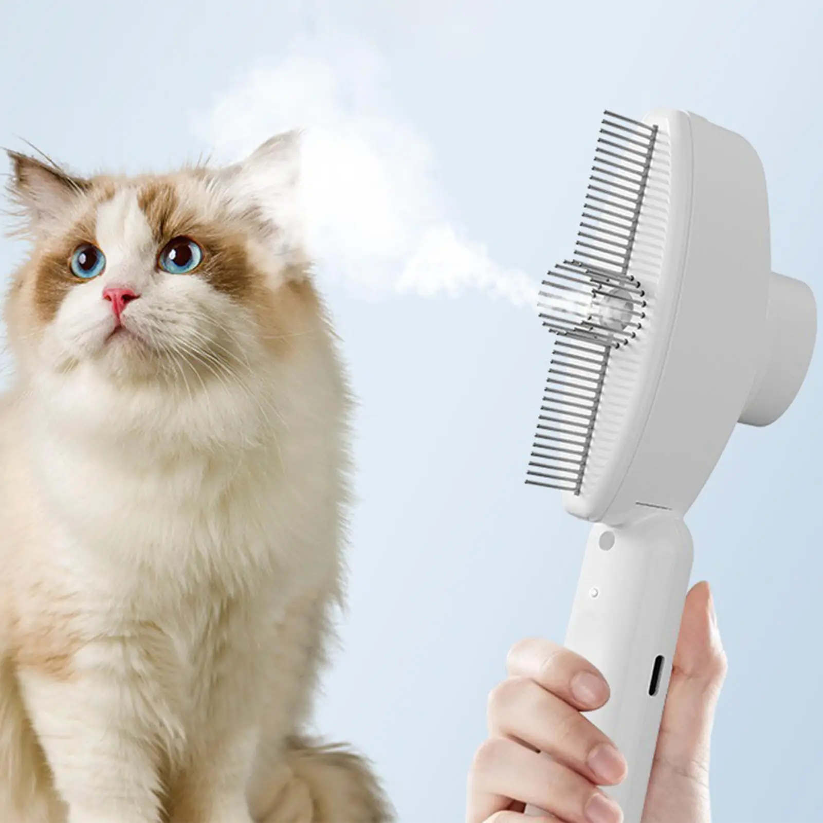 猫スチームブラシ詰め替え液体タンク電気スプレーペットグルーミングコーム充電式ヘアリムーバーコームもつれた髪用