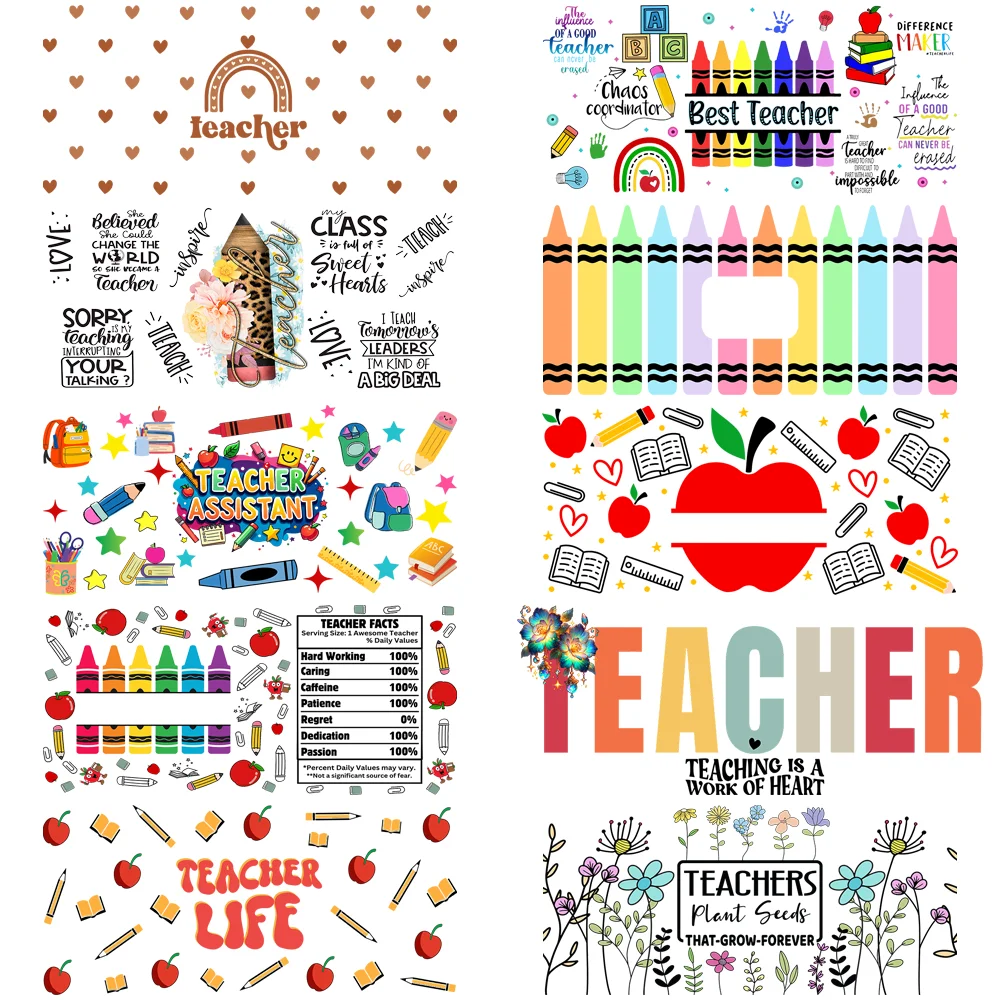 

Best teacher Series easy peel waterproof DIY decoration decals 3D transfers uvdtf crystal sticker 16oz uv dtf cup wraps