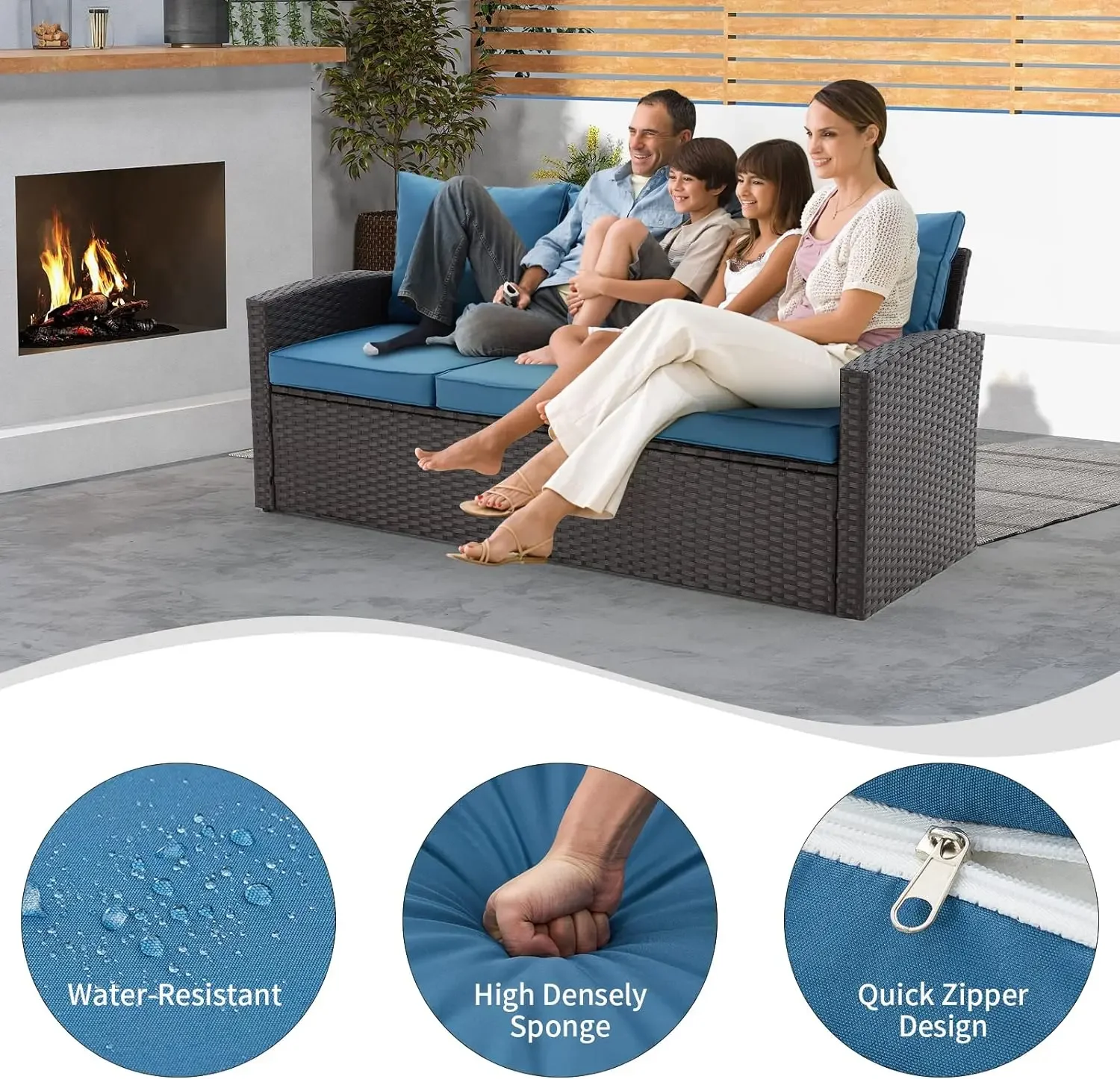 All Weather Wicker Rattan Móveis Set, Sofá secional ao ar livre, Pátio Jantar Set, Apuramento, 6 pcs