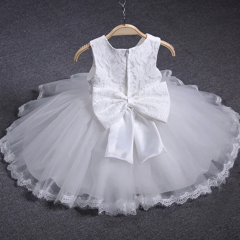 Baby Girl Dress 1st Birthday Party Dresses 2024 Toddler Kids Flower Princess Gown 0-2Y Newborn Infant White Christening Clothing