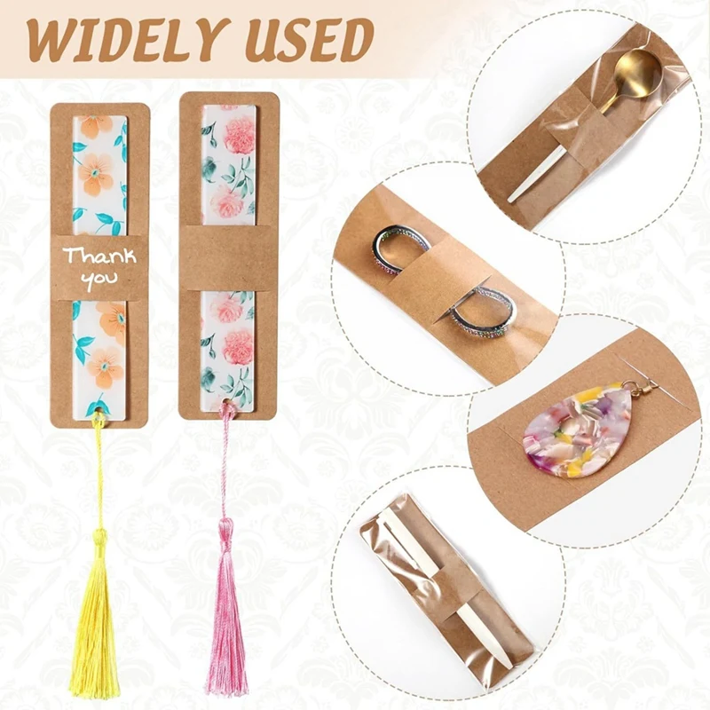200 Pcs Bookmark Holder Set Kraft Bookmark Sleeves Transparent Self Adhesive Bag DIY Blank Bookmark Cover Durable Easy To Use