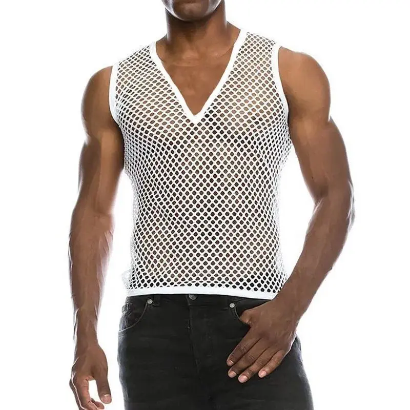 Tops 2023 Summer Fashion New Man Sling Round Neck Sleeveless Breathable Mesh Men's Clothing Hollow Loose Tank Tops