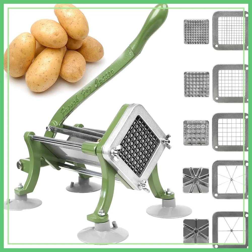 

Commercial French Fry Cutter with Suction Feet, Complete Set Includes 1/4", 3/8", 1/2" Plates, 8 Pieces