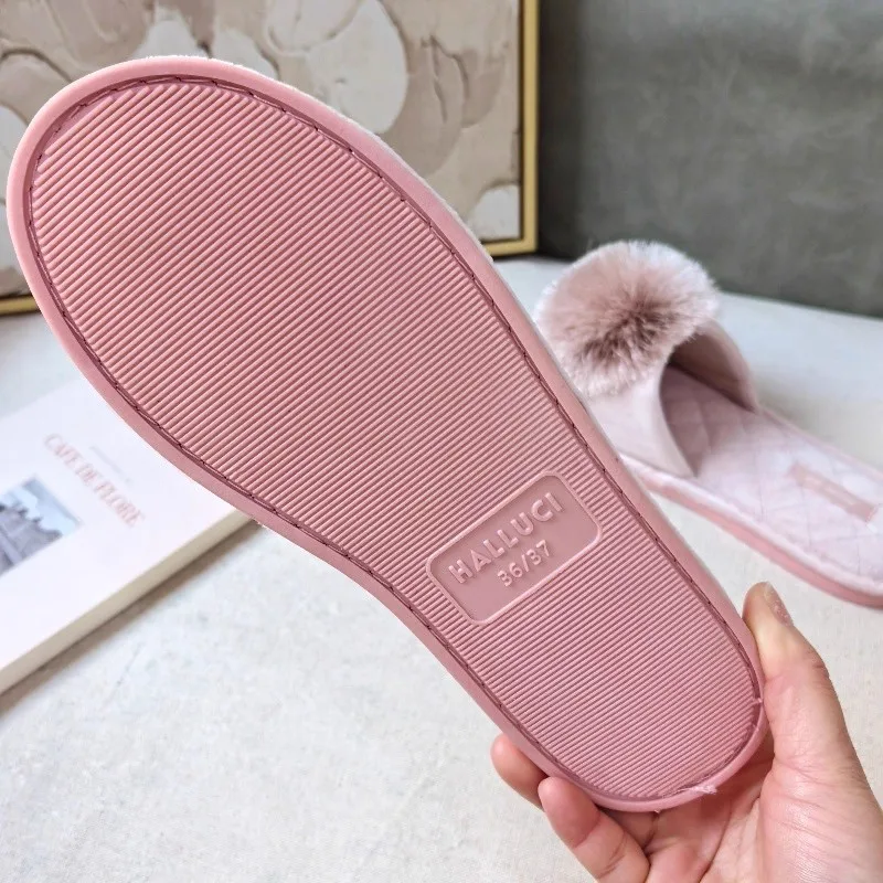 รองเท้าแตะแบบเปิดนิ้วเท้าสำหรับผู้หญิง, ใหม่รองเท้าส้นแบนพื้นหนาทำจากขนสัตว์รองเท้าใส่ในห้องนอนรองเท้านุ่มใส่กลางแจ้งเหมาะสำหรับฤดูหนาว