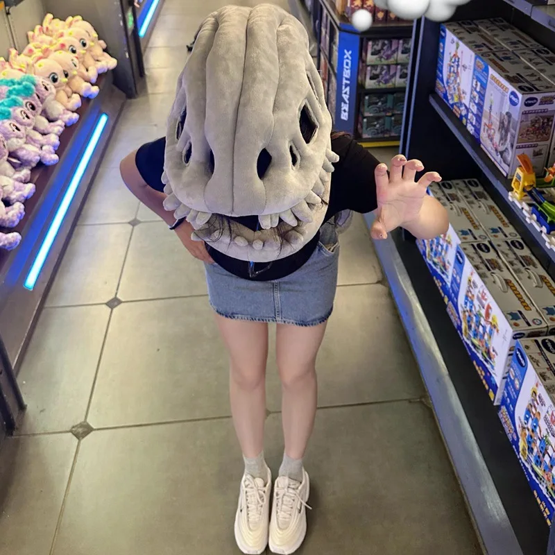 Cartoon Dinosaur Cosplay Costume Dinosaur Skeleton Funny Head Covering Hat For Hallowmas Party Carnival Accessory Adult Prop