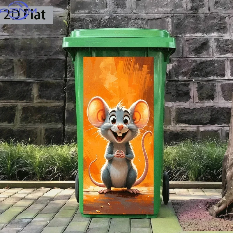 Printing Trash Can Sticker, Cute Mouse Joyful Look Themed Design, Self-Adhesive Wall Decal Wallpaper for Kitchen Trash Can Dec