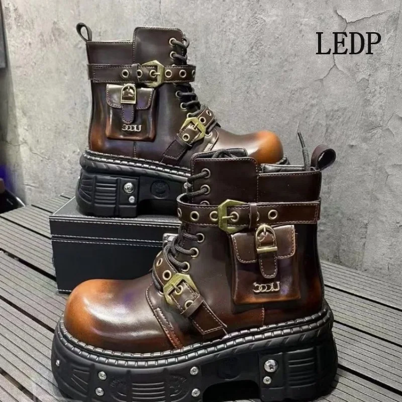 

LEDP thick sole Korean version of Chelsea boots men's 2025 spring explosive fashion increase punk male motorcycle cowboy boots