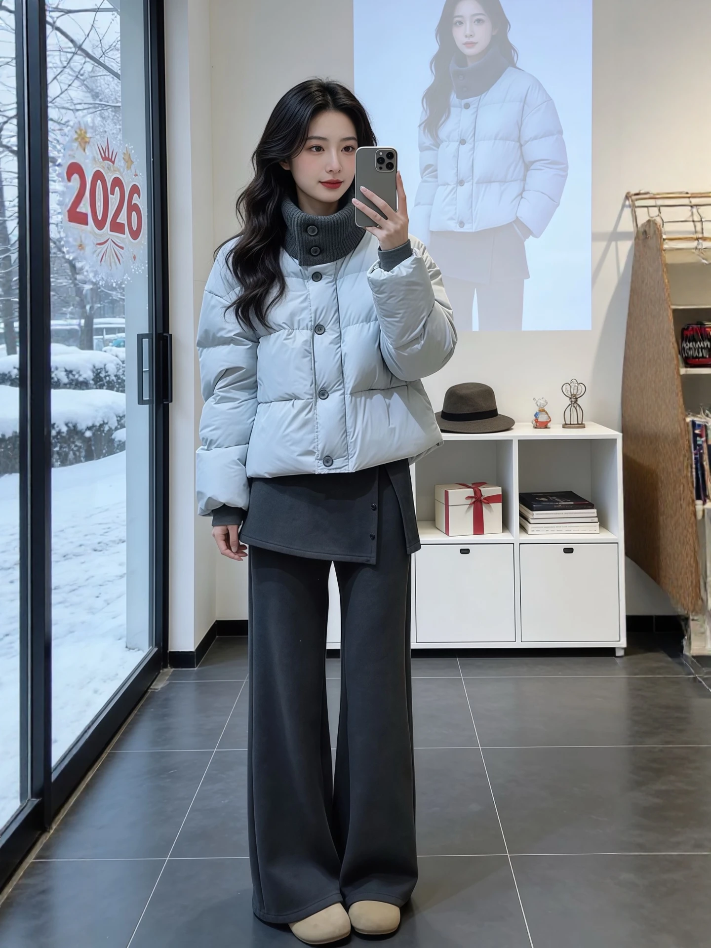 

Winter Faion Korean Sle Women's Cotton Jaet And Casual Pants Set plus Size Stand Collar Warm Polyester High Waist