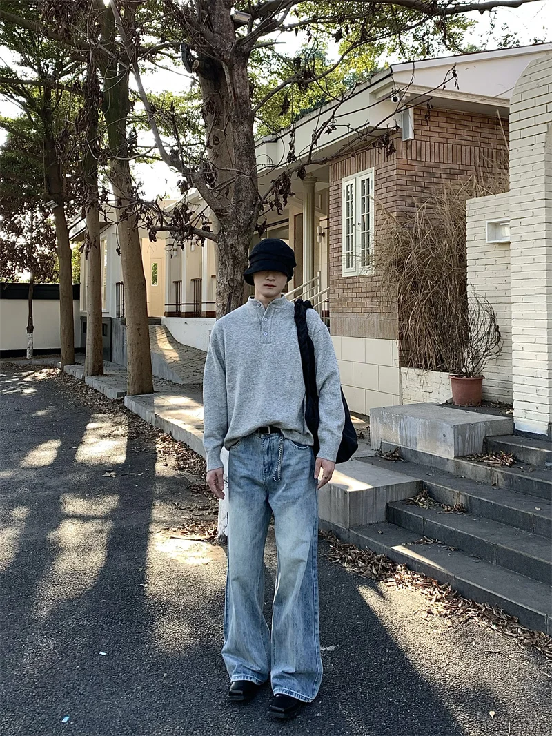 

High Waist Straight Leg Men's Jeans Autumn Fashion High Street Vibes Wear Resistant Vintage Style Knife Design