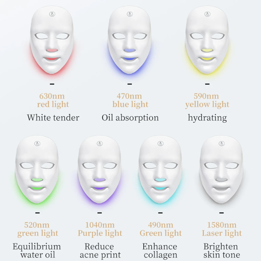 7 Colours LED Mask Skin Care Home Use Red Light Therapy Photon Devices LED Light Therapy Face Beauty Facial Devices Rechargeable