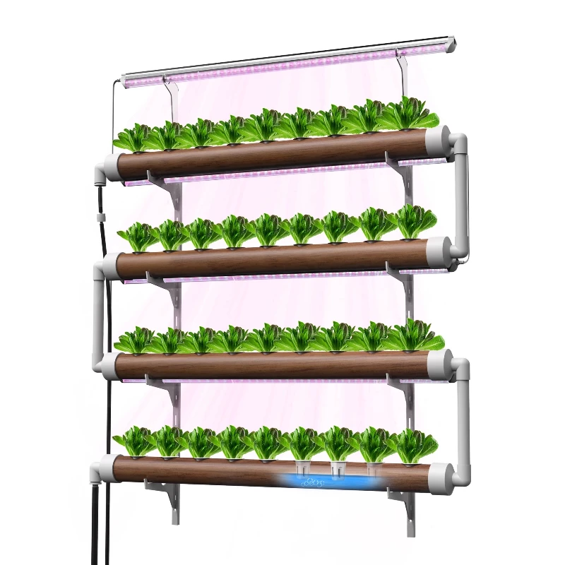 

Indoor wall-mounted soilless hydroponics system with full spectrum plant growth lamp and water circulation system wood grain PVC