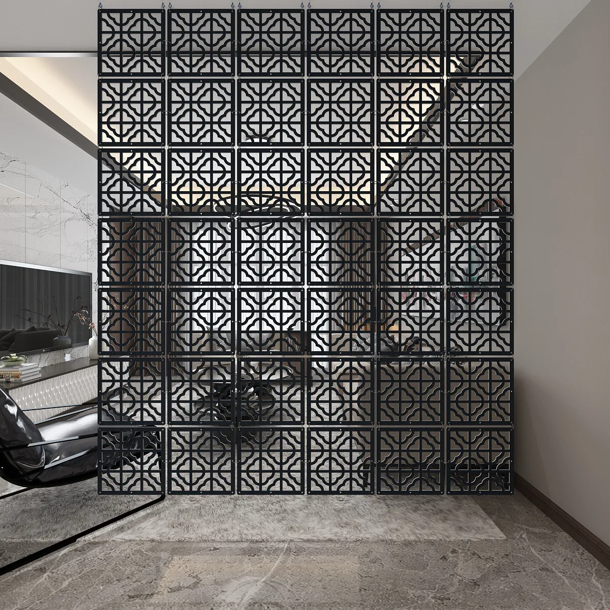 29x29cm 5pcs Hanging Openwork Partition Screen - Contemporary Chinese MDF Room Divider for Entryway Hotel Lobby Space Saver