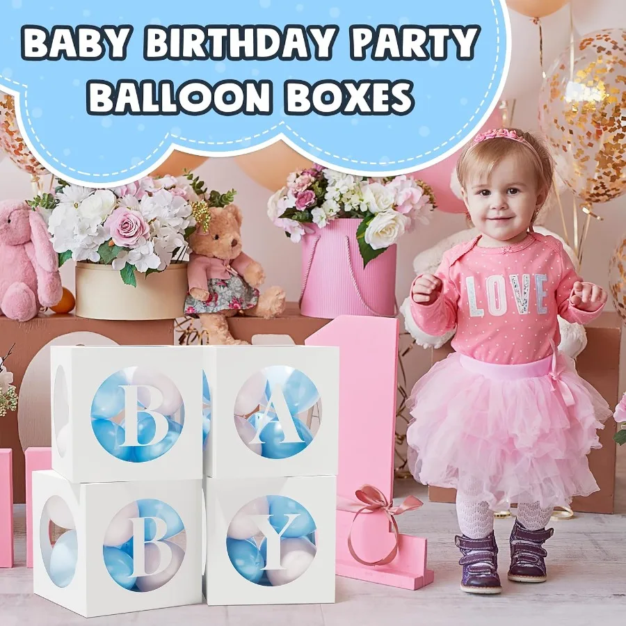 صناديق أطفال مع ليت لاستحمام الطفل، صناديق بالونات صغيرة بيضاء شفافة مع 4 أحرف للأولاد أو البنات، زينة تكشف عن الجنس B
