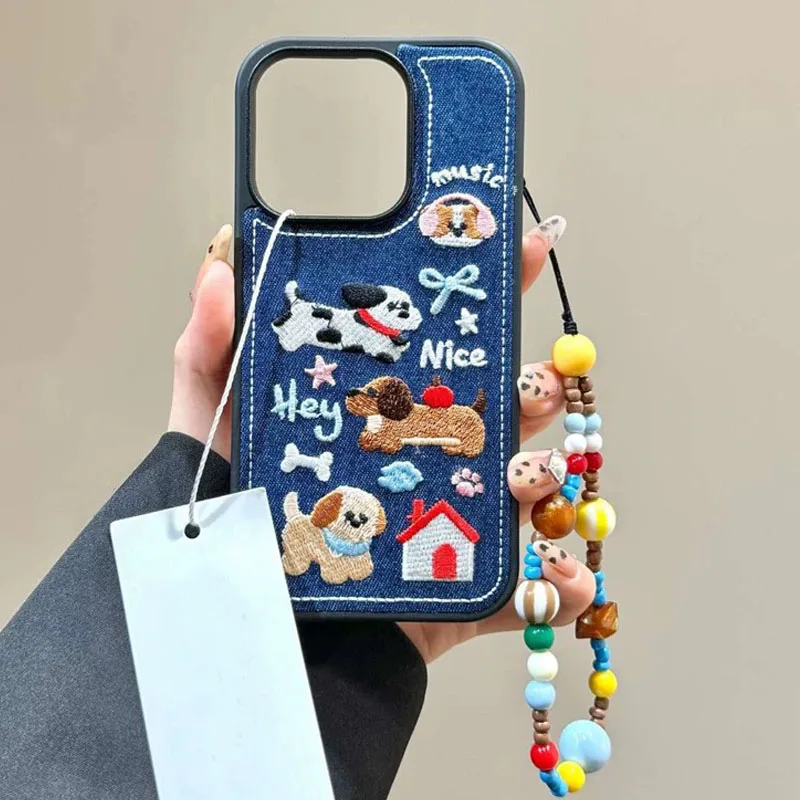 Cowboy Embroidery Cute Suitable For Iphone 16 Pro Max Phone Case With Chain 14 15 1312 Pro Anti Drop Phone Case