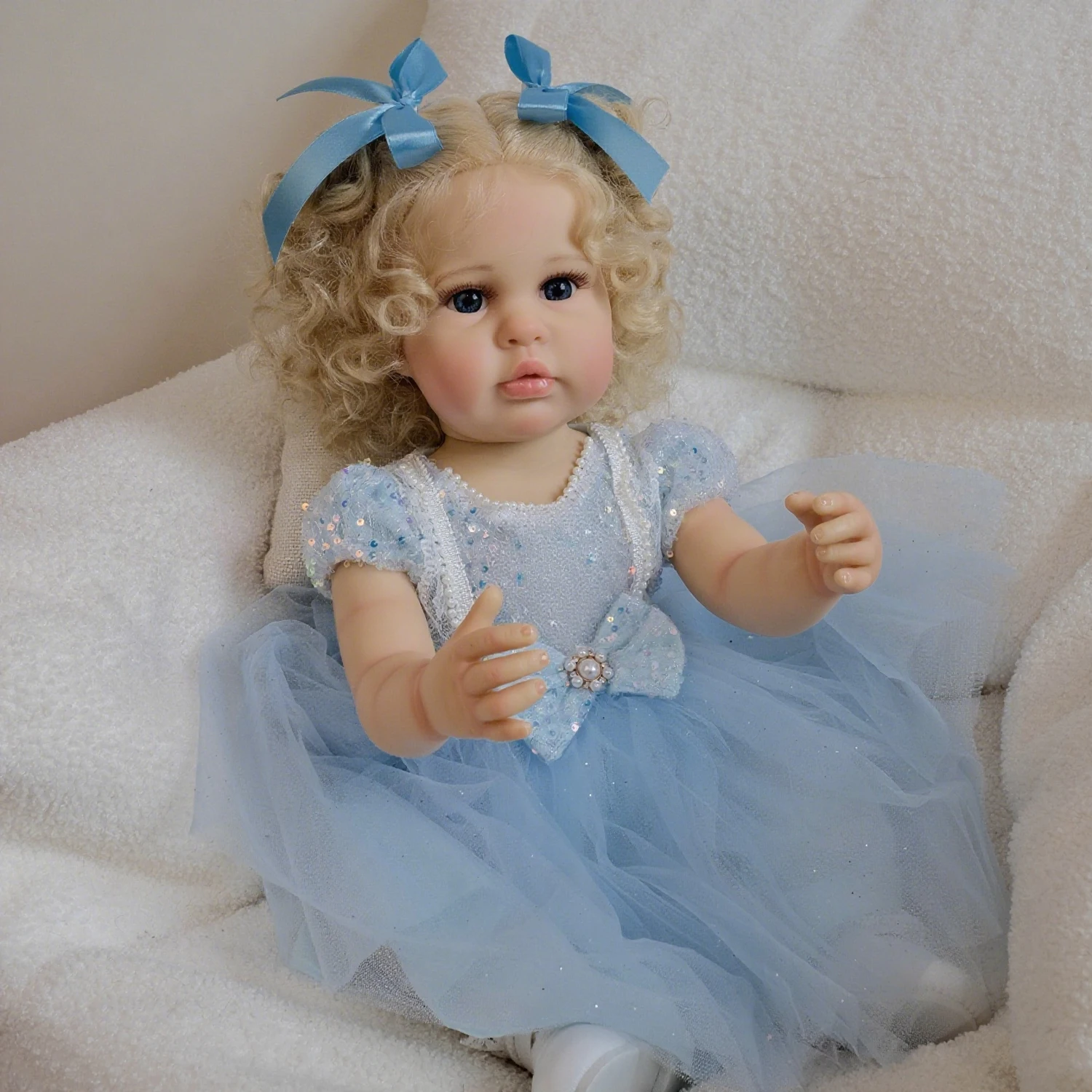 

Art Doll Ellie NPK 55CM Handmade Reborn Toddler Girl Lifelike Real Baby Doll with Hand-rooted Hair High Quality Collectible