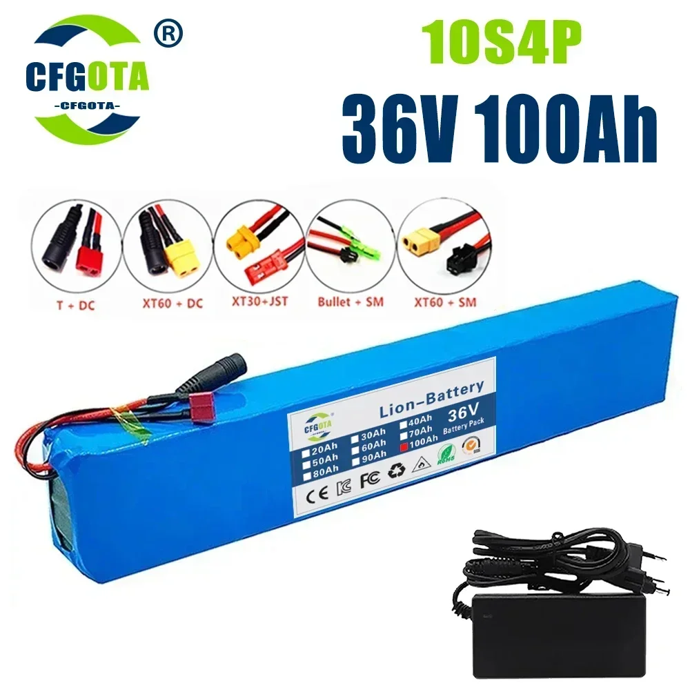 New 18650 battery pack 10s4p 36V 100AH high power 600W, suitable for electric bicycle lithium battery with charger sales