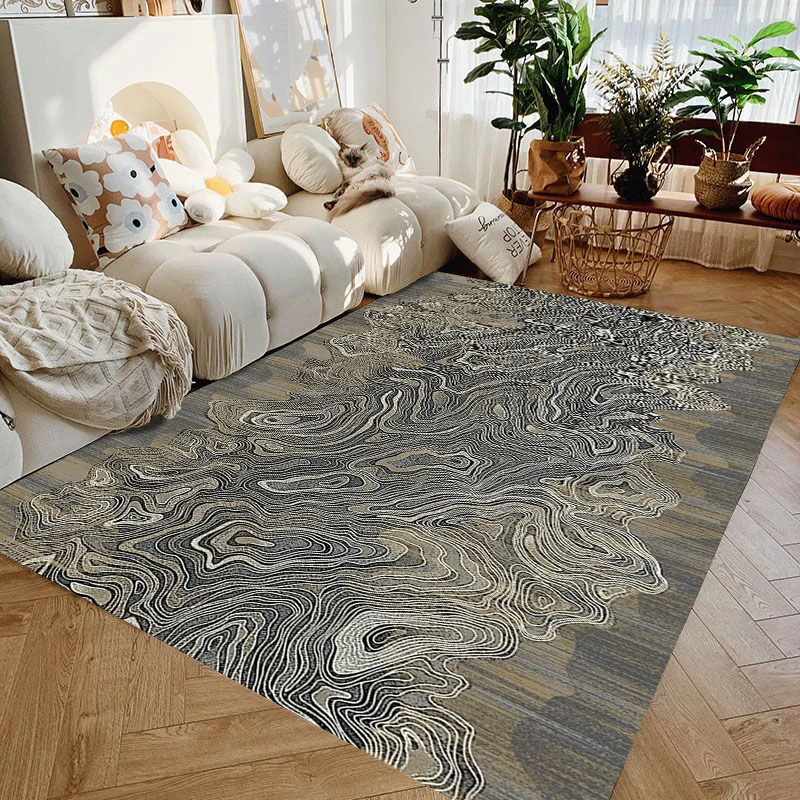 Grey Wood Grain Area Rug Minimalist Abstract Line Carpet Modern Living Room Bedroom Decorative Floor Rug