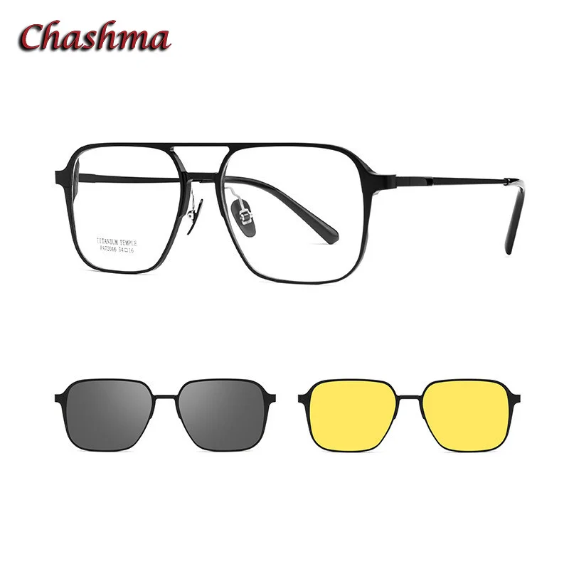 

Chashma Day and Night Driving Polarized Lenses Magnet Clips On Prescription Spectacle Eyewear Frame Titanium Optical Eye Glasses