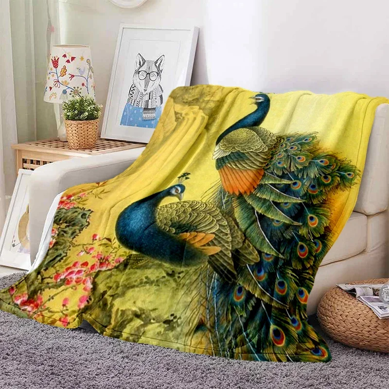 Peacock Pattern Blanket Ultra Lightweight Soft Plush Flannel Throws Blanket for Sofa Bed Couch best Office Gifts