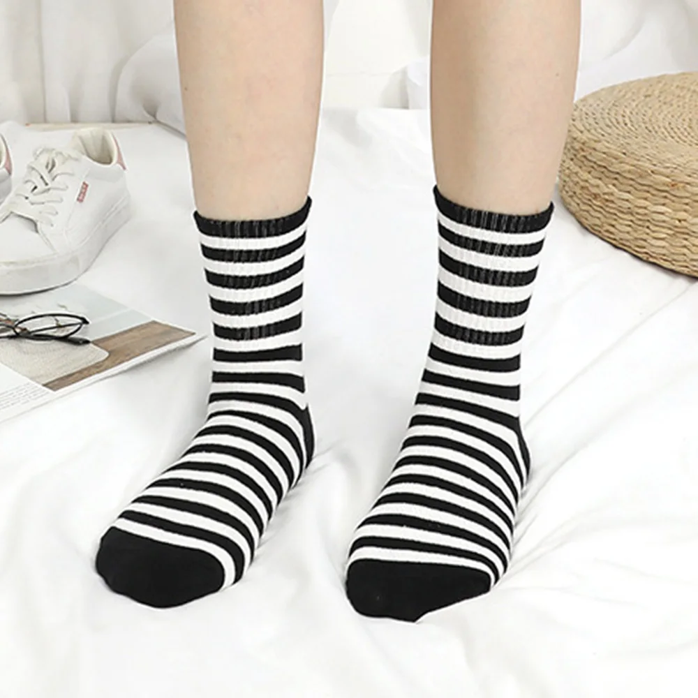 Funny Socks Striped Cow Print White Black Cartoon Sport Cozy Cute Girls Cotton Socks