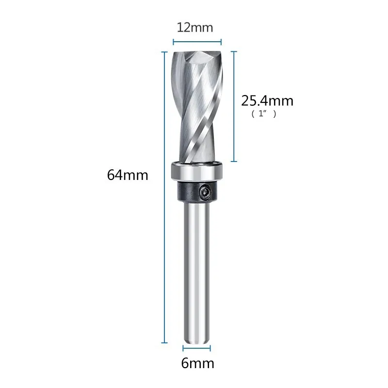 HAMPTON 2 Flute Flush Trim Router Bit 6mm Shank Sloting Milling Cutter Wood Router Bit with Bearing Carbide End Mill