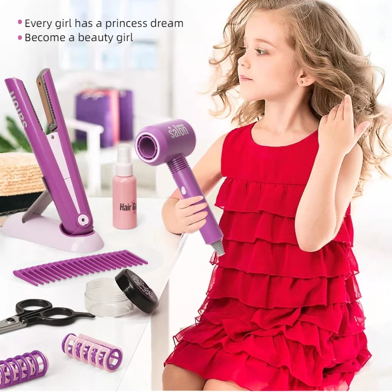 Kids Hair Beauty Makeup Set Girl Simulation Hair Dryer Fashion Styling Tool Pretend Play Children Toys House Gift