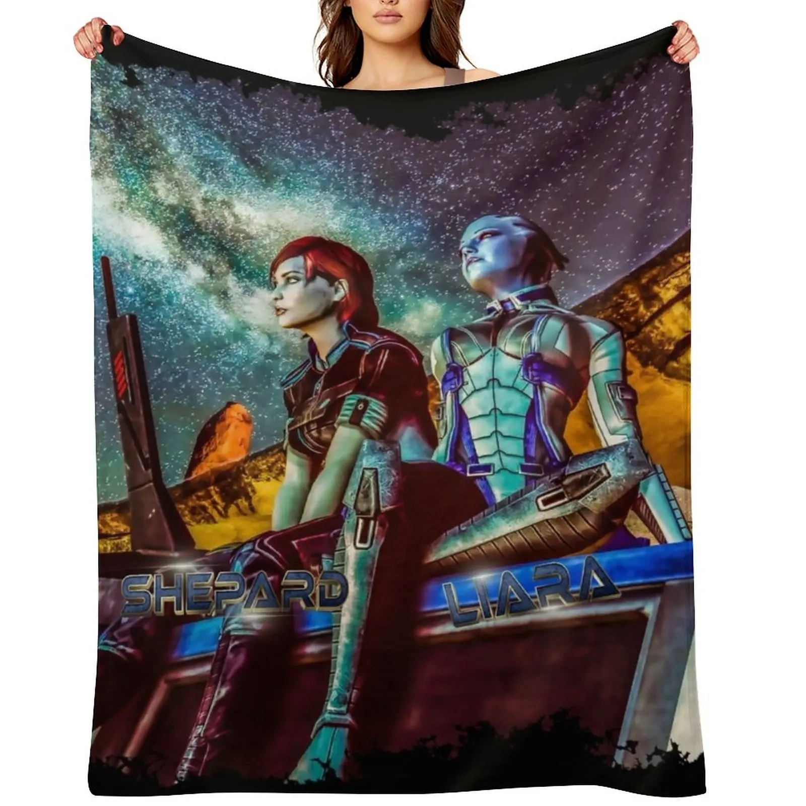 

Mass Effect - Shepard & Liara Throw Blanket blankets ands Nap Hairy heavy to sleep Blankets