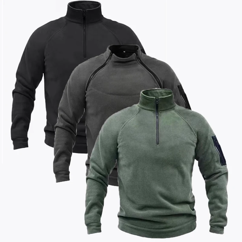 

Tactical Outdoor Polar Fleece Jackets Men Warm Zippers Mock Neck Coat Thermal Hiking Military Camping Pullover Hunting Camping