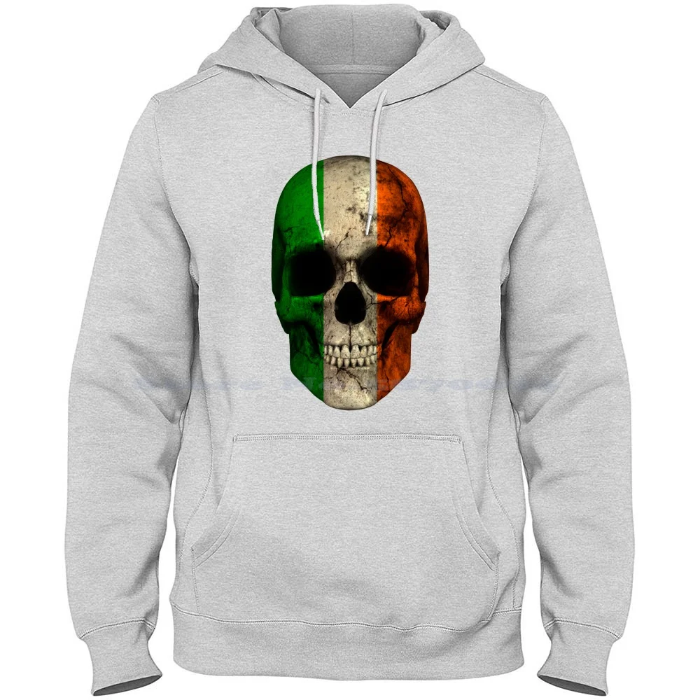 Ireland Flag Skull Skeleton Irish Roots Irish Pride White Background 100% Cotton Hoodie Flag Of Ireland Irish Skull Irish