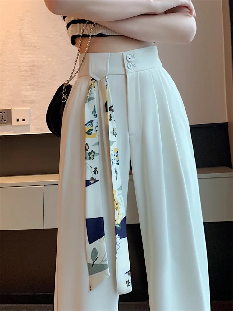 

White High Waisted Pants for Women Spring 2023 New Korean Fashion Button Up Wide Leg Pants Office Ladies Casual Pants