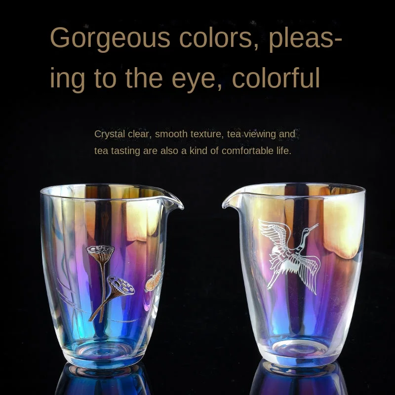 Glorious Colourful Golden Tea Dispenser Heat-resistant Glass Tea Cup Household High End Justice Cup Chinese Kung Fu Tea Set