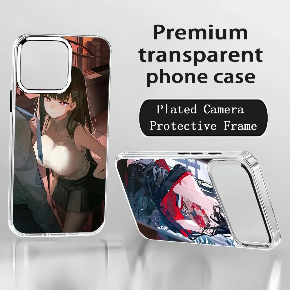 Blue Archive Rio Phone Case For iPhone 18 17 16 15 14 13 12 11 Pro Max Plus Chrome Button Camera Ring Transparent