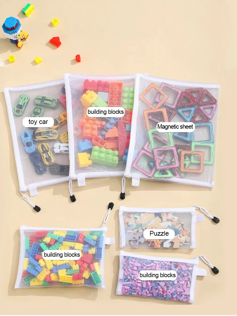 Neue Puzzle-Spielzeug-Aufbewahrungstasche Baustein-Puzzle Unterteilungsbeutel Kinder-Kleinpartikel Transparente Netz-Reißverschlusstasche – Detail 5