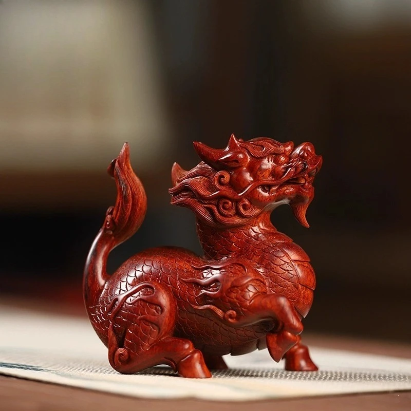 Red sandalwood carving unicorn ornament pure hand carving home decoration