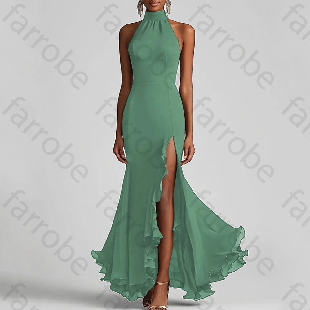 Elegante Halter Schede Ruches Galajurken Prachtige Mouwloze Off-the-Shoulder Jurk Hoge Kwaliteit Galajurken Aangepast