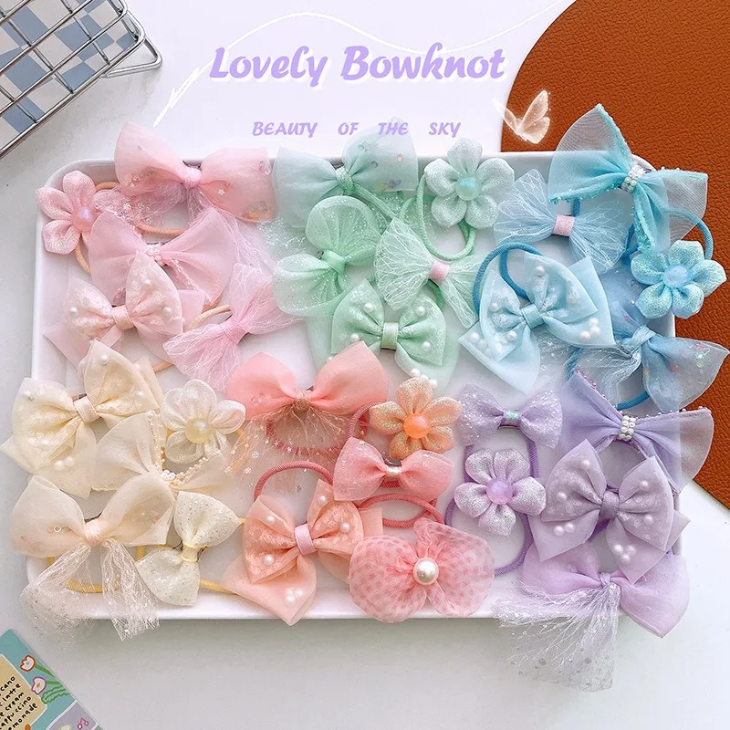 2023 Cute Mesh Bowknot Flower Scrunchie Children Girls Elastic Bow Hair Rubber Band Accessories Tie Hair Rope Headdress Headwear